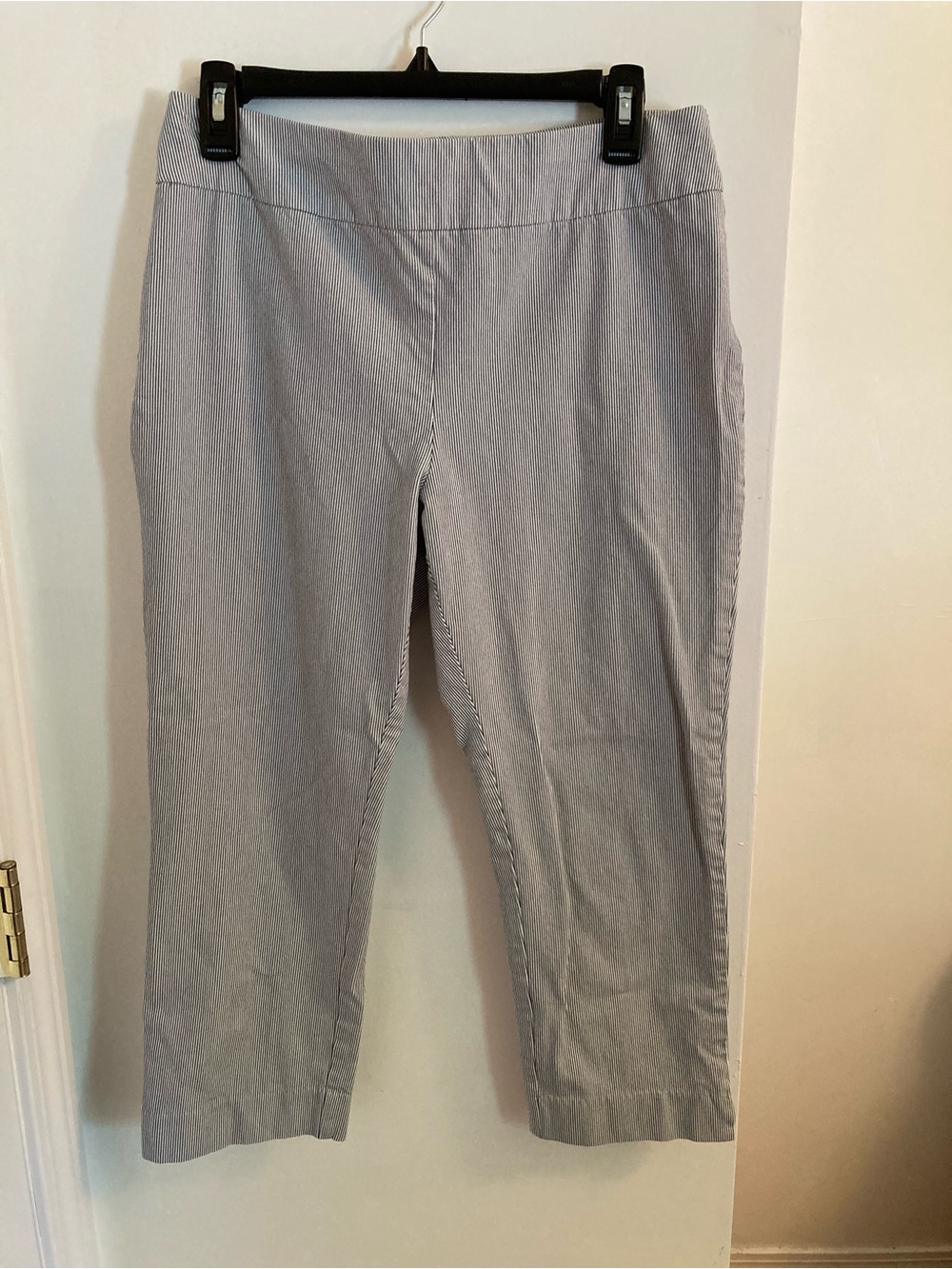 Chico's Blue and White Pinstripe Crop Pants